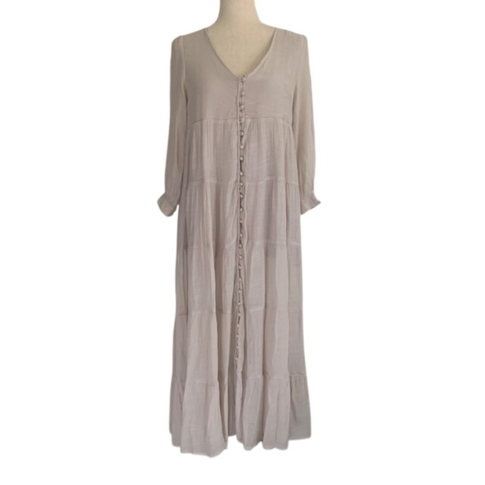 In Loom Maxi Dress M Tiered  Cottagecore Prairie Boho Neutral Minimalist Flowy